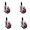 Service Caster 4'' Red Poly Swivel 1-1/4'' Expanding Stem Caster Set with Brake, 4PK SCC-EX20S414-PPUB-RED-TLB-114-4 - alternate 1